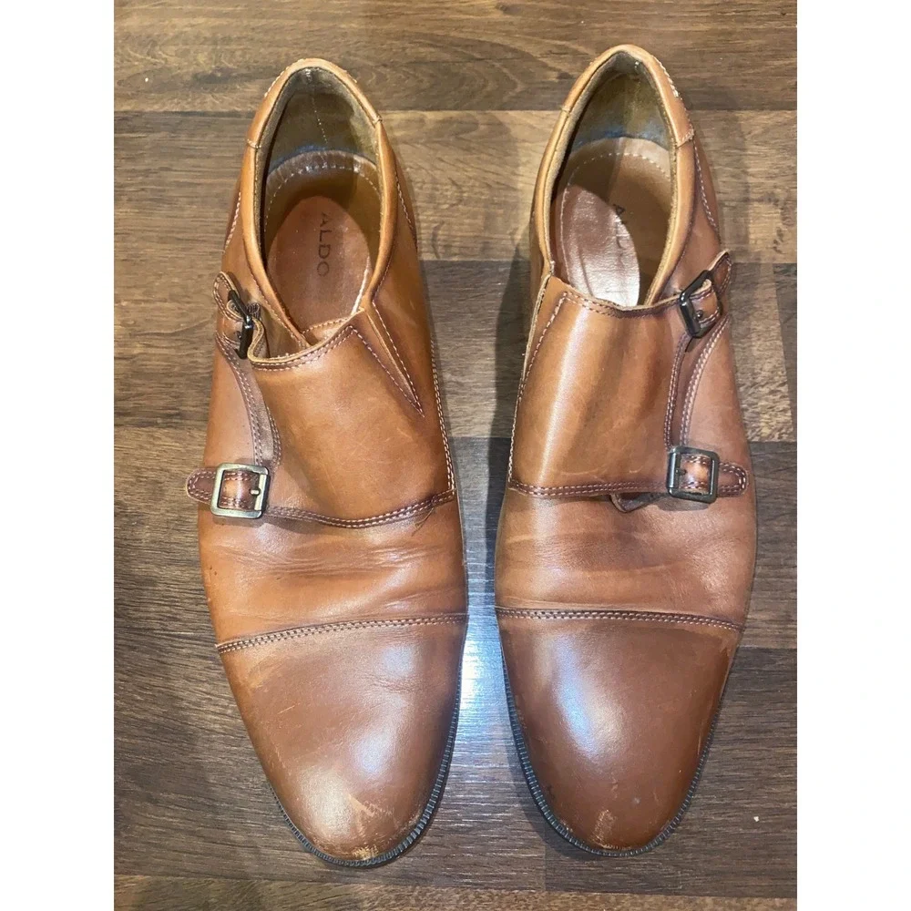 Aldo‎ Monk Strap Dress Shoes Mens Size 11 Brown Leather Business Casual Fashion